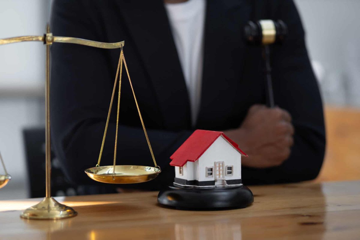 House and land auction concept, real estate legal lawyer. Judgment of real estate cases.